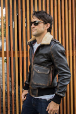 TOPD Pilot Leather Jacket Shearling Collar Distressed Brown - PDCollection Leatherwear - Online Shop