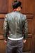UNION JACK Leather Jacket in Distressed Green British Flag Cafe Racer- Limited Ed