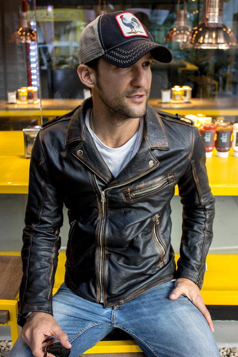 Rebel II Vintage Leather Jacket Aged Leather Distressed Black - PDCollection Leatherwear - Online Shop