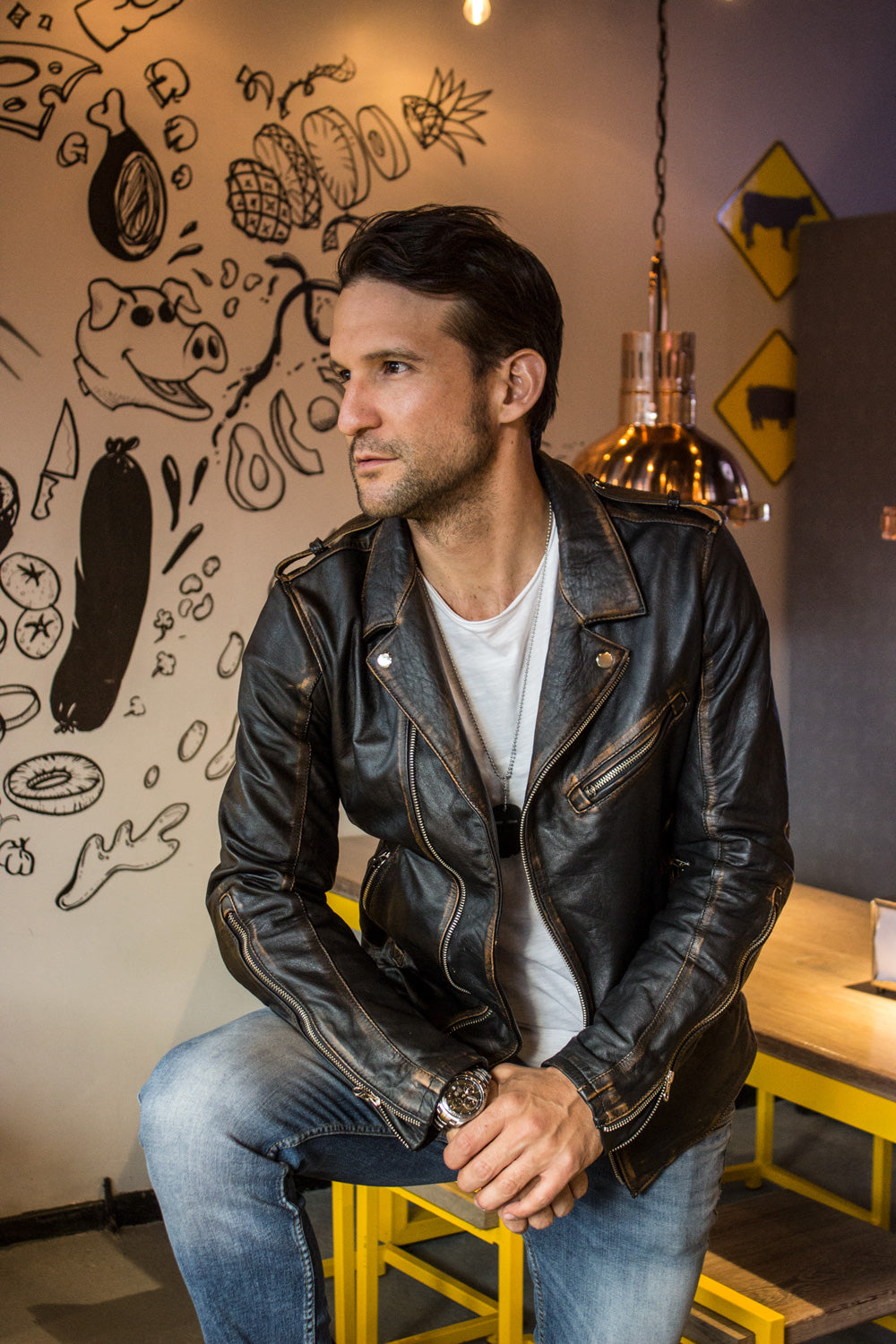 Rebel II Vintage Leather Jacket Aged Leather Distressed Black - PDCollection Leatherwear - Online Shop
