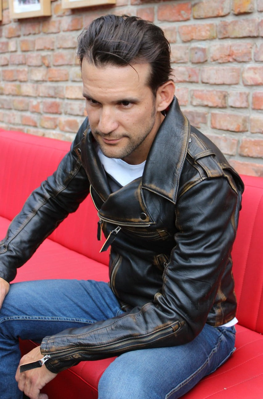 Rebel Vintage Leather Jacket Aged Napa Leather Distressed Black - PDCollection Leatherwear - Online Shop