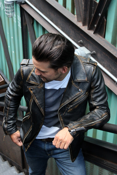 Rebel Vintage Leather Jacket Aged Napa Leather Distressed Black - PDCollection Leatherwear - Online Shop
