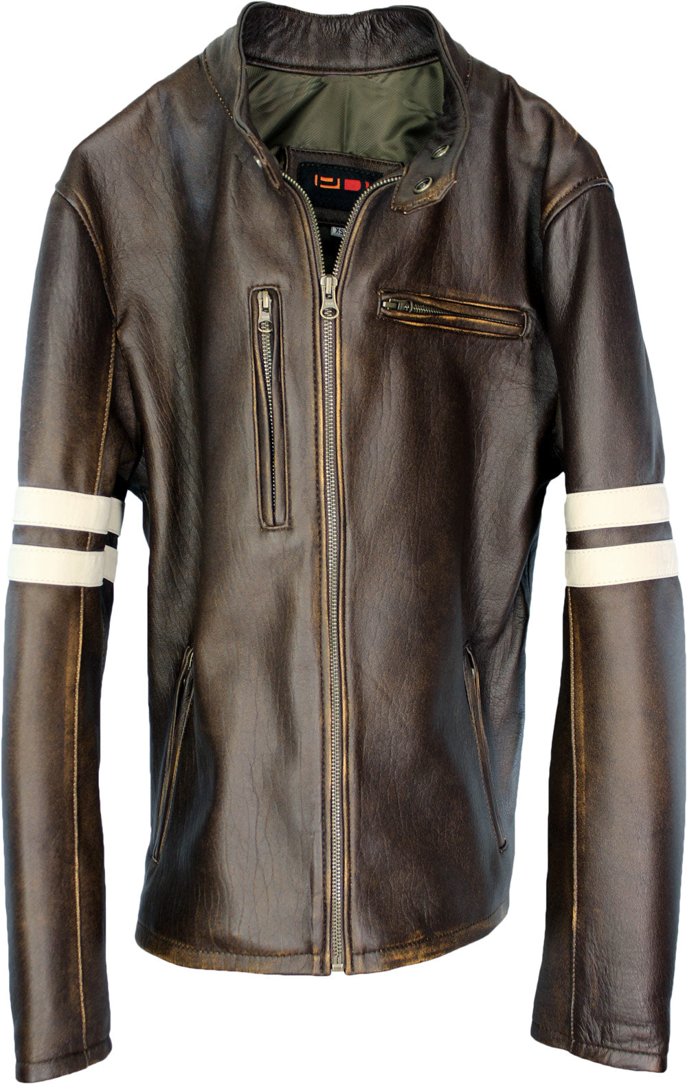 MUSTANG Leather Jacket Distressed Brown PDCollection Racer Online Stripes– Cafe - - Leatherwear Shop