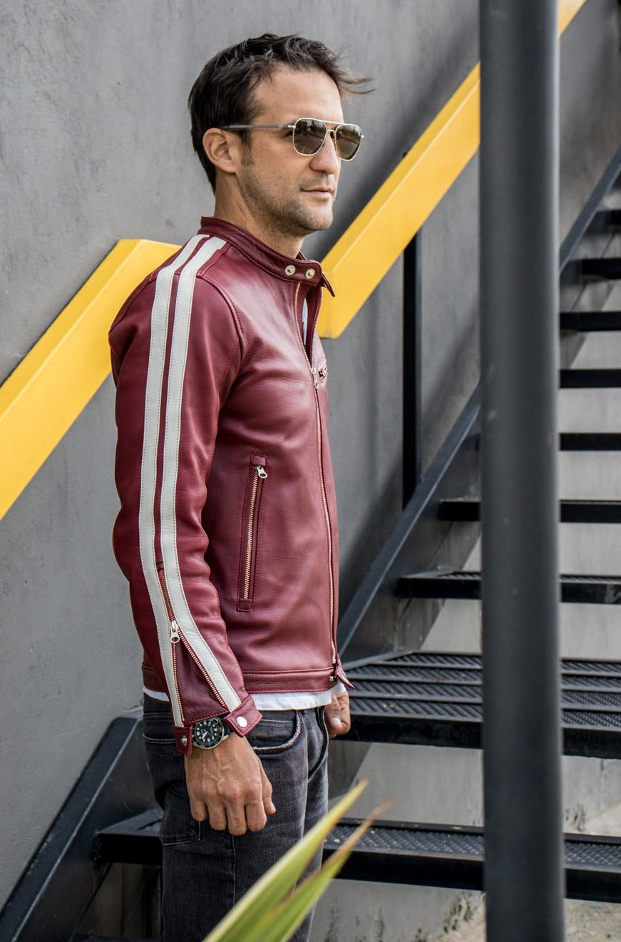 R80 EX Leather Jacket - Special Edition - Burgundy - Stripes