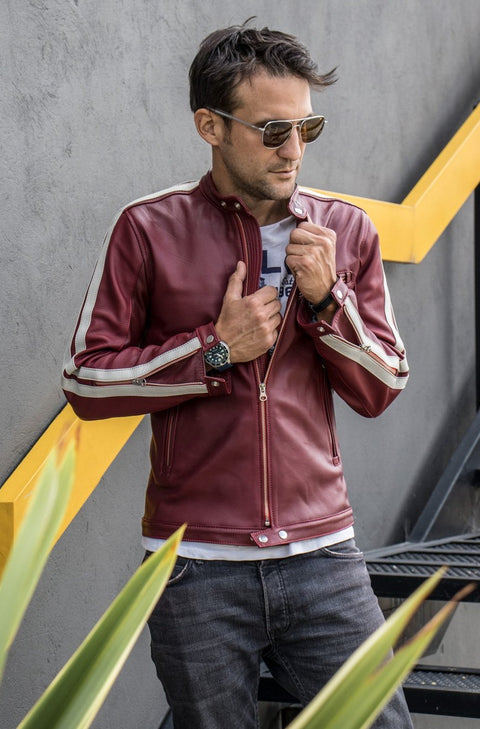 R80 EX Leather Jacket - Special Edition - Burgundy - Stripes