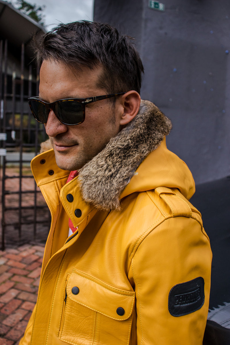 FIELD FR Leather Jacket in Calfskin - Yellow LIMITED ED. - Mid-Length ...