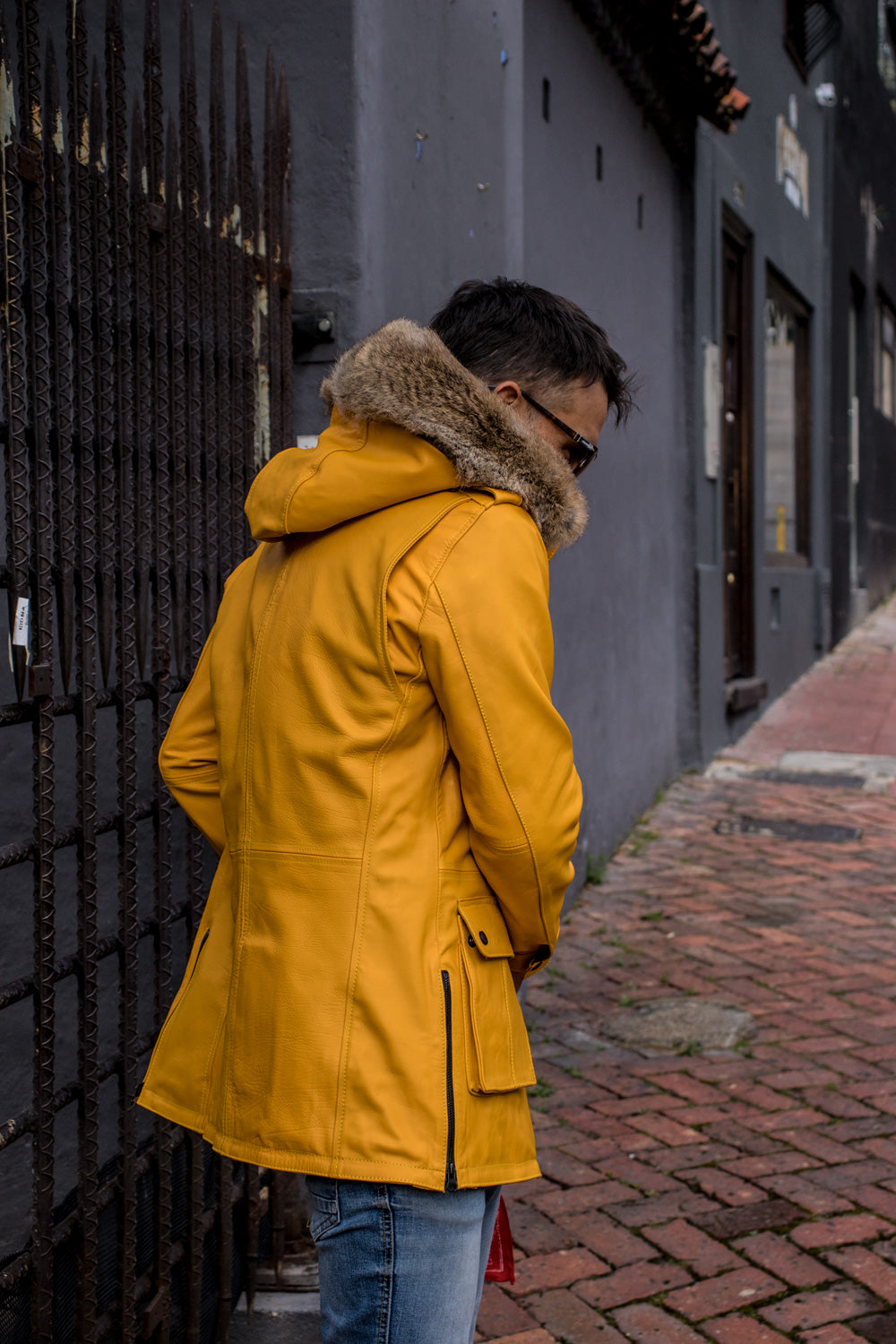 FIELD FR Leather Jacket in Calfskin - Yellow LIMITED ED. - Mid-Length