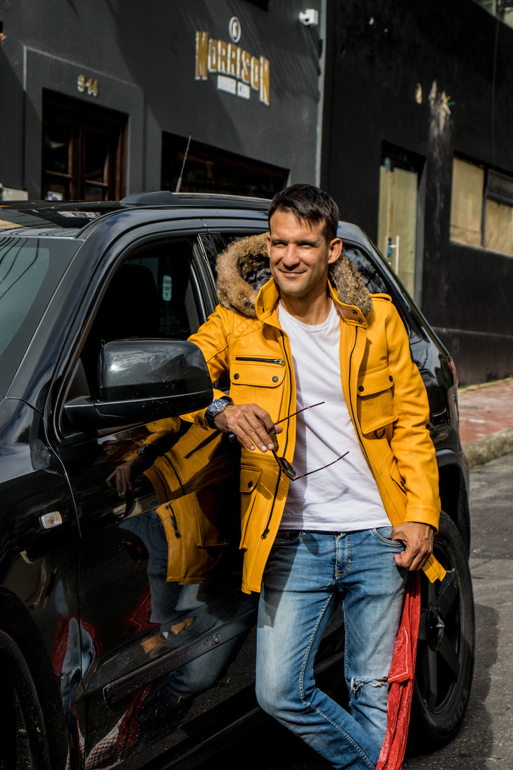 FIELD FR Leather Jacket in Calfskin - Yellow LIMITED ED. - Mid-Length