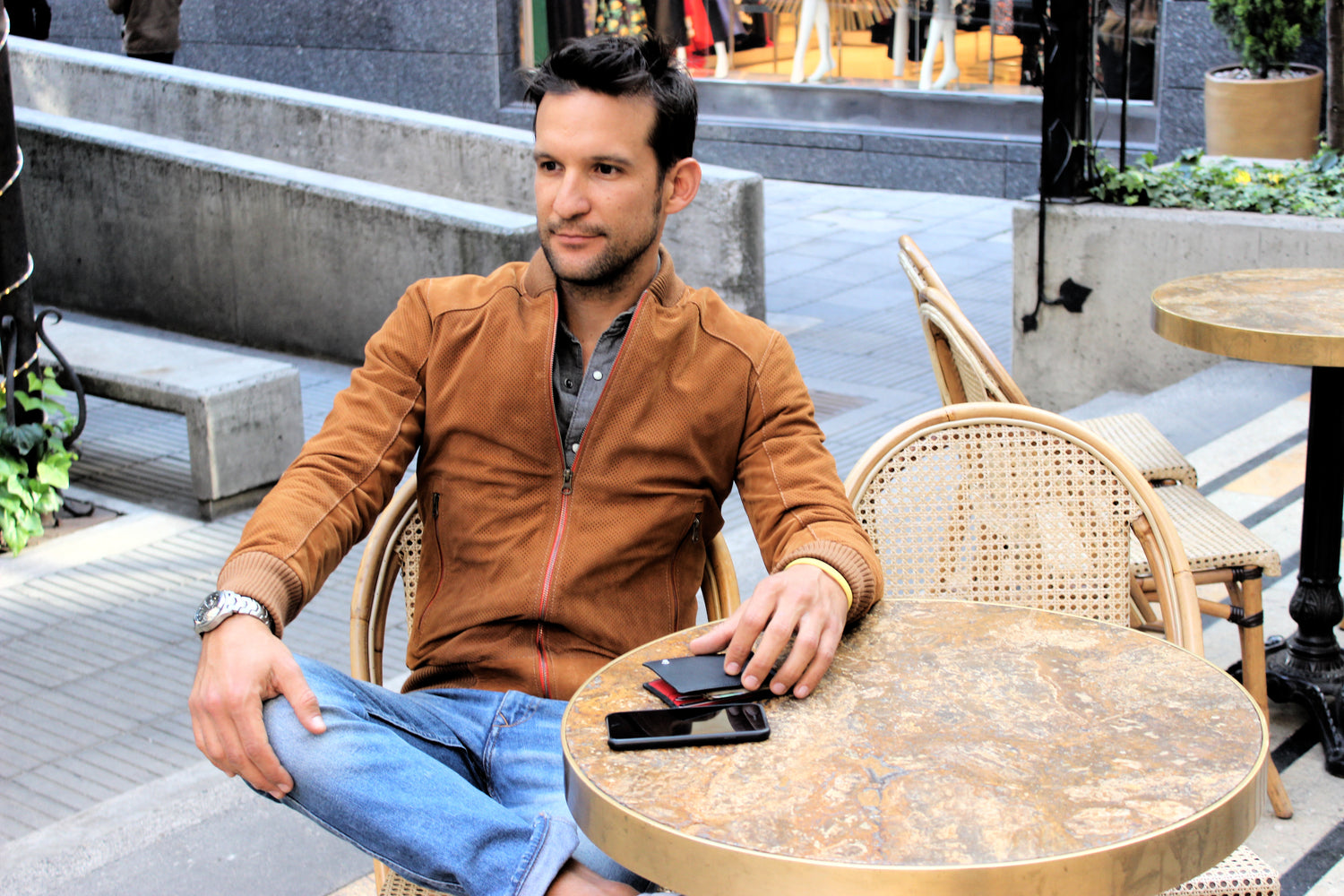 ITALO Bomber Jacket in Perforated Suede - Camel - - PDCollection Leatherwear - Online Shop