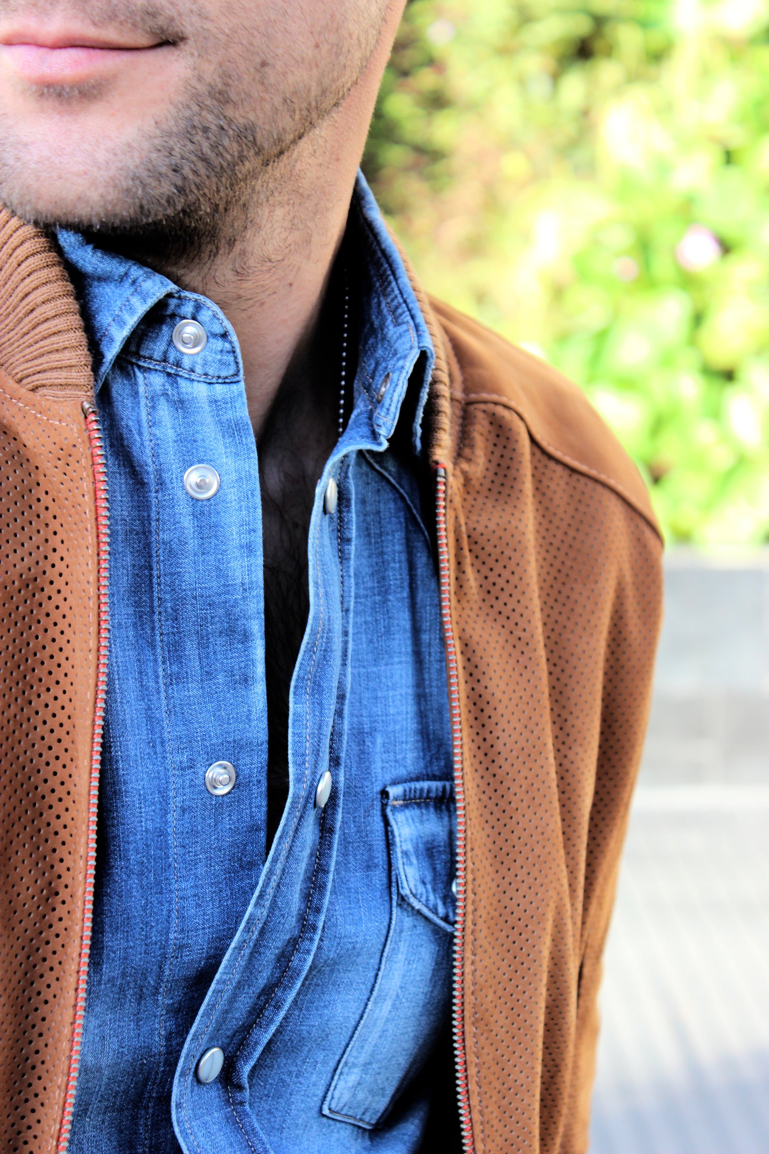 ITALO Bomber Jacket in Perforated Suede - Camel - - PDCollection Leatherwear - Online Shop