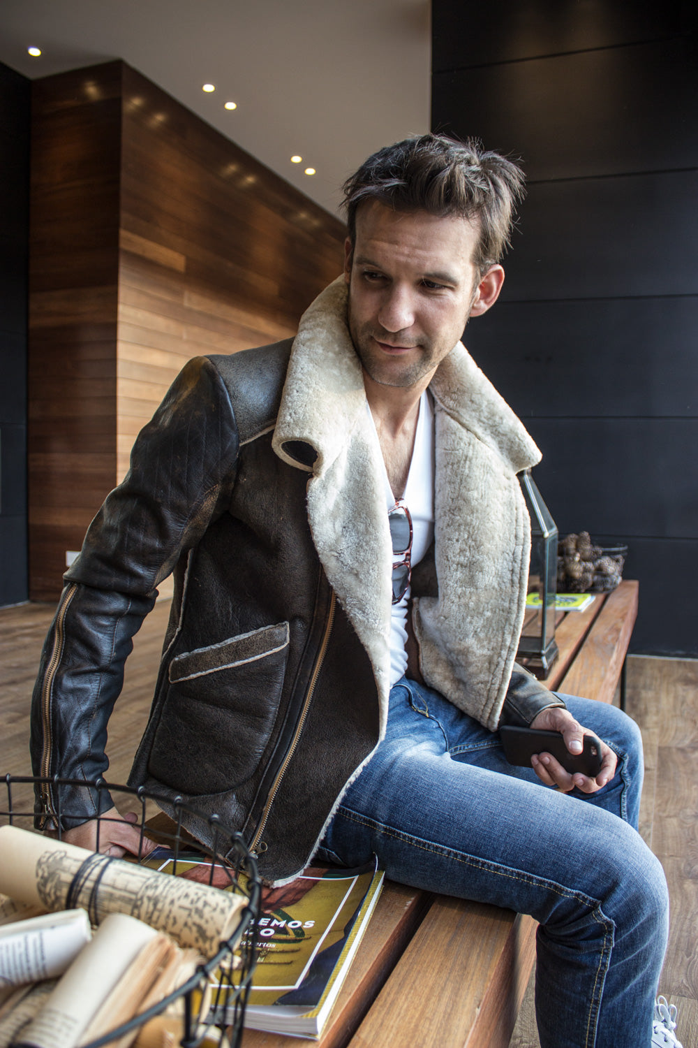ASPEN Natural Shearling in Antique Brown - PDCollection Leatherwear - Online Shop
