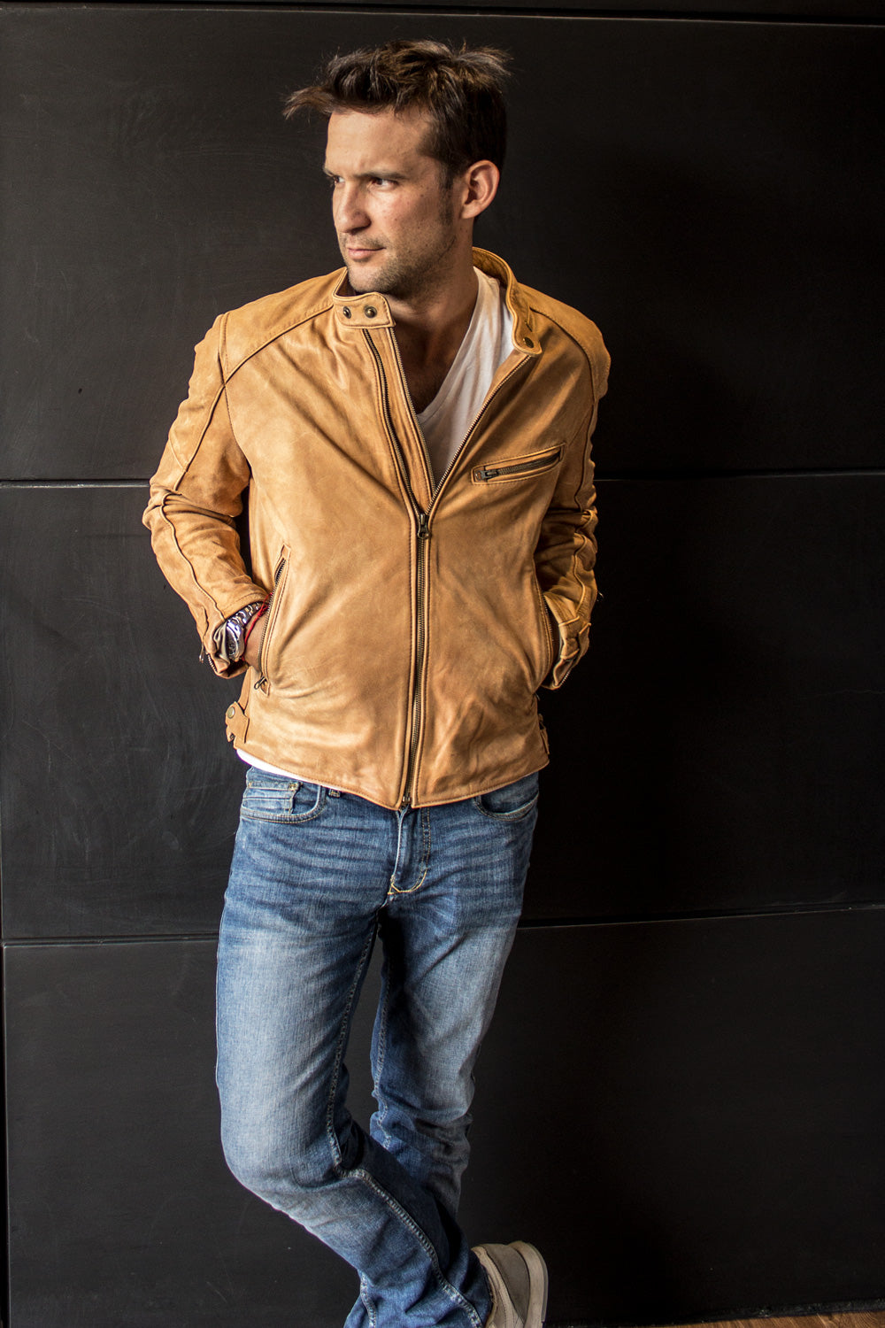 R79 SOL Leather Jacket Pre-Washed tan Leather  - Cafe Racer - PDCollection Leatherwear - Online Shop