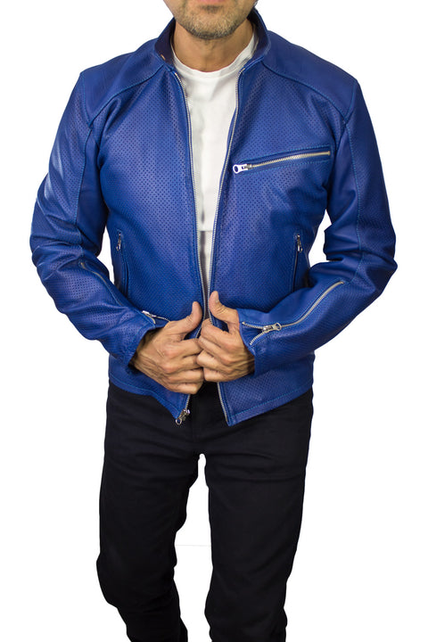 MOTOP Leather Jacket  - Blue Perforated -