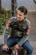 UNION JACK Leather Jacket in washed green British Flag Cafe Racer & Stripes - Limited Ed