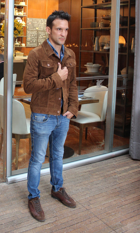 MCDAVE Denim Style Jacket in Nubuck Suede - Mocha  - - PDCollection Leatherwear - Online Shop