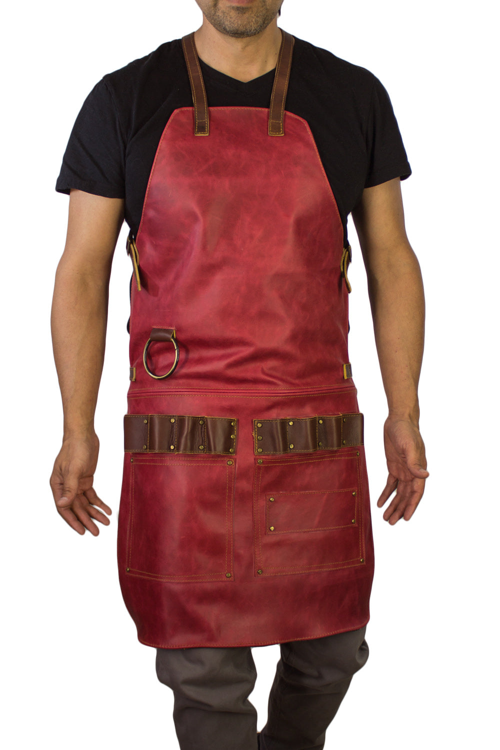 2S Leather Luxury Apron Genuine Leather Red  - Artists, Baristas, BBQ Kitchen Restaurant