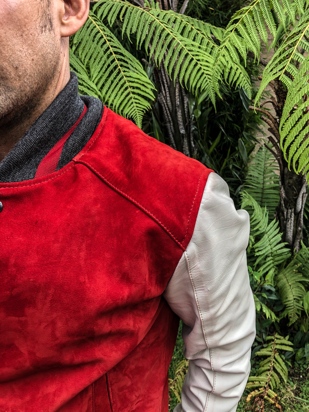 BOSTON Leather Varsity Jacket - Red & Ivory