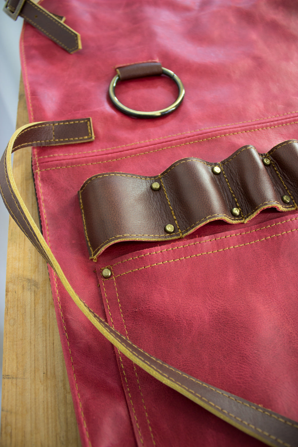2S Leather Luxury Apron Genuine Leather Red  - Artists, Baristas, BBQ Kitchen Restaurant