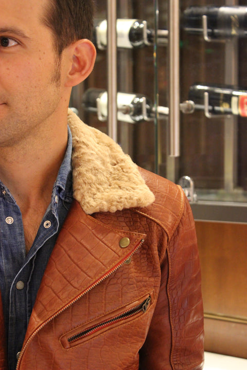 POLO Embossed Leather Jacket Amber Reptile Limited- Shearling - PDCollection Leatherwear - Online Shop