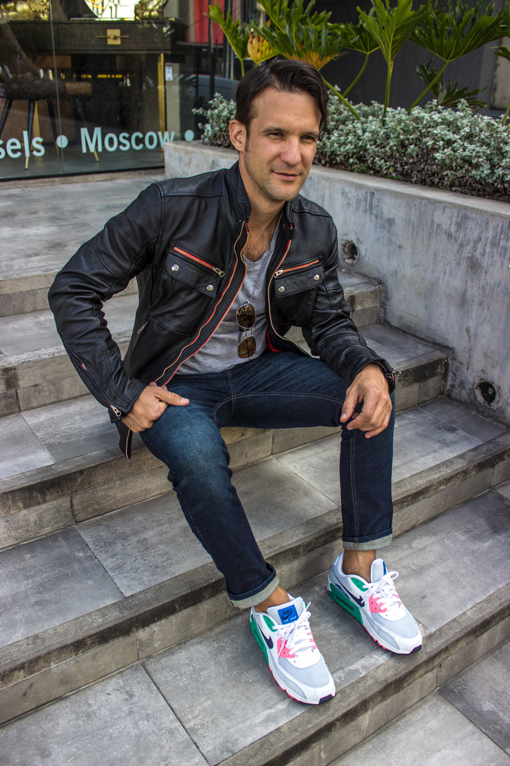 STONE Leather Jacket - Double zip in  Washed Black