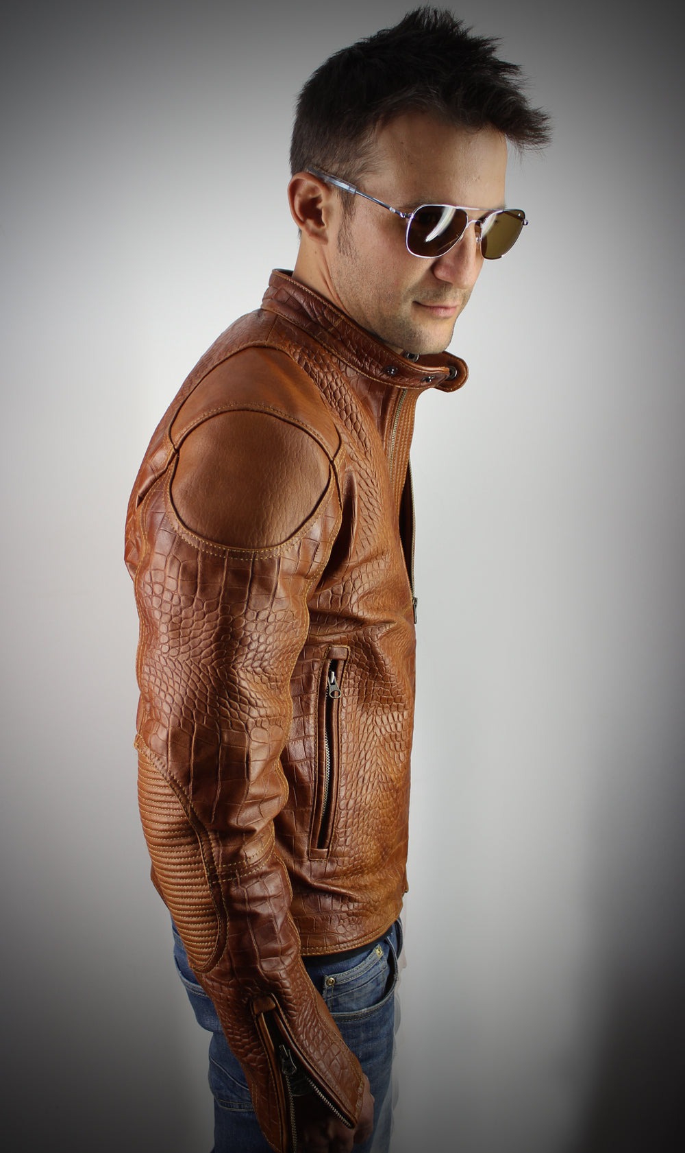 PASADENA Embossed Leather Jacket Amber Reptile Limited - - PDCollection Leatherwear - Online Shop