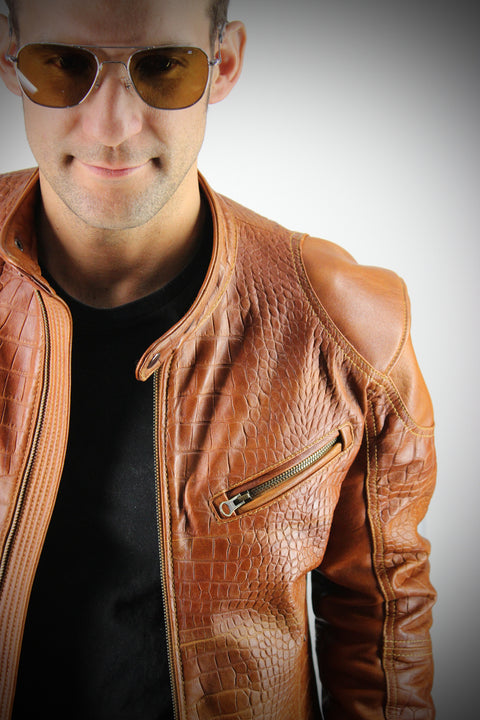 PASADENA Embossed Leather Jacket Amber Reptile Limited - - PDCollection Leatherwear - Online Shop