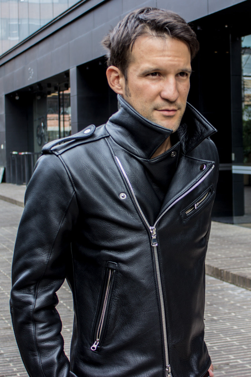 Rebel UKR Classic Biker Leather Jacket Leather - Black - PDCollection Leatherwear - Online Shop