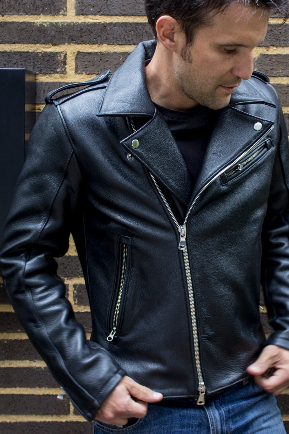 Rebel UKR Classic Biker Leather Jacket Leather - Black - PDCollection Leatherwear - Online Shop