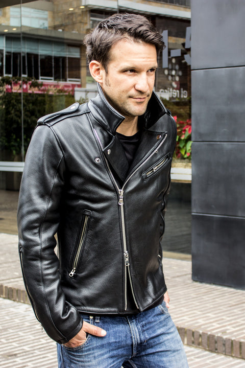 Rebel UKR Classic Biker Leather Jacket Leather - Black - PDCollection Leatherwear - Online Shop