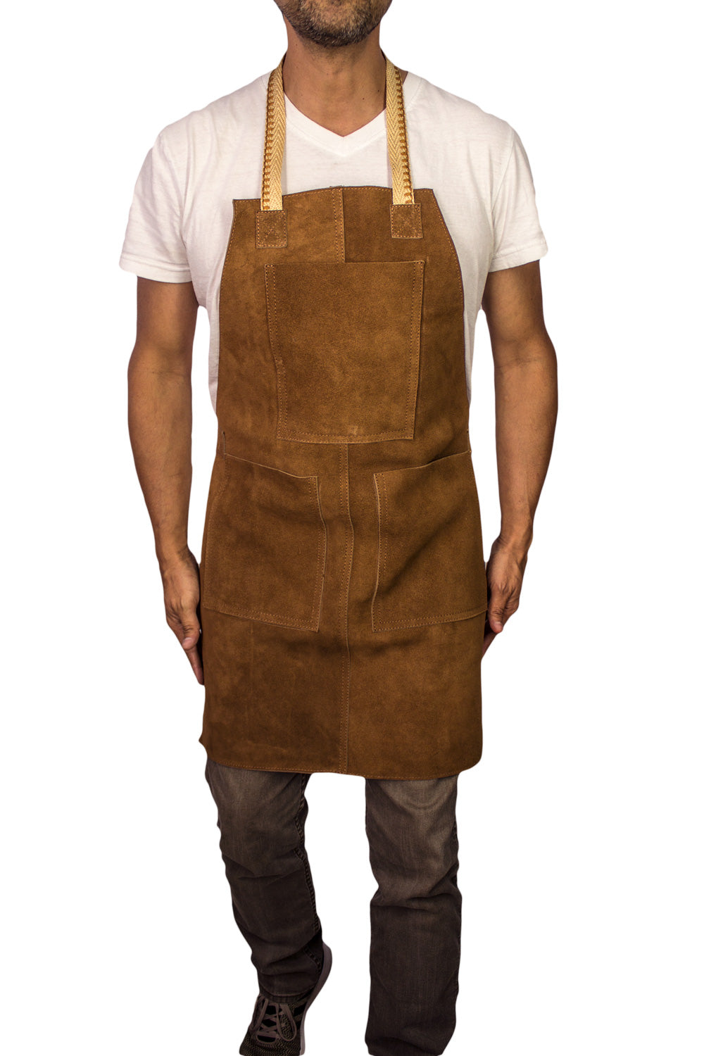 3S Art Leather Short Handmade Apron Genuine Leather Suede -Baristas Kitchen Restaurants Artesian