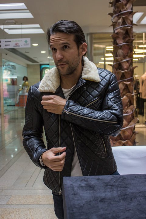 Manhattan Leather Jacket Shearling Black Quilted