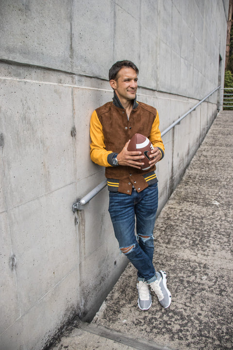 MONTANA Leather Suede Varsity Jacket - Brown & Yellow
