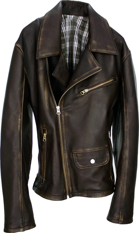 Rebel Gold Leather Jacket Cafe Aged Lambskin Distressed Brown - PDCollection Leatherwear - Online Shop
