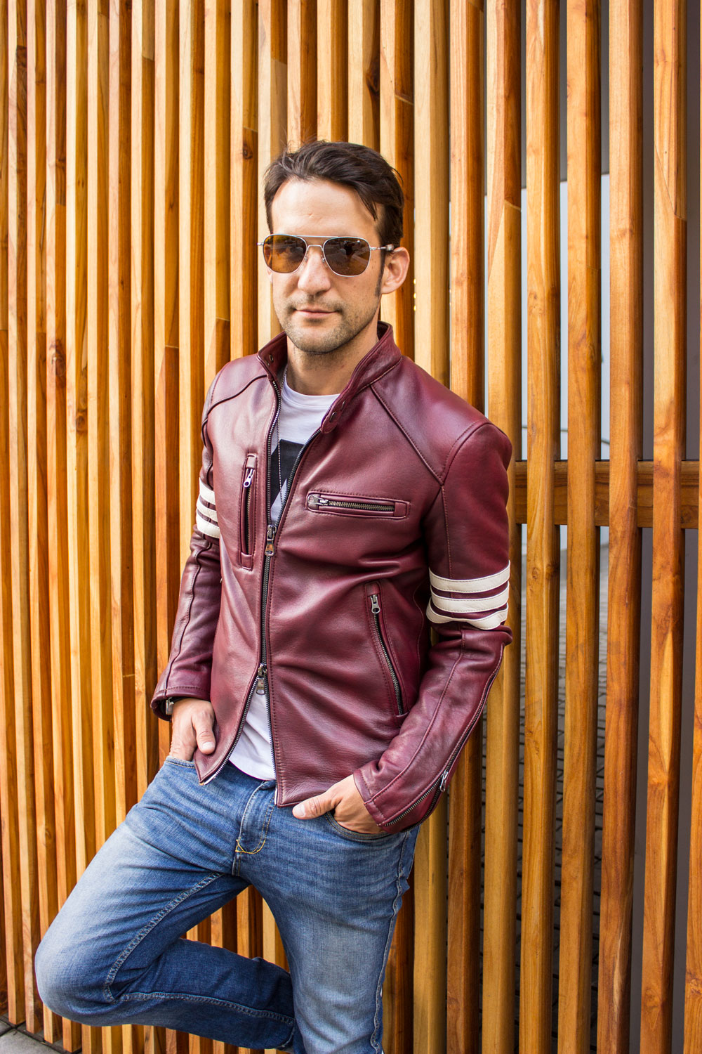 MUSTANG EX Leather Jacket - Special Edition - Mahogany - Stripes - PDCollection Leatherwear - Online Shop