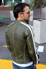 R80 EX Leather Jacket - Stripes - Washed Military Green - PDCollection Leatherwear - Online Shop