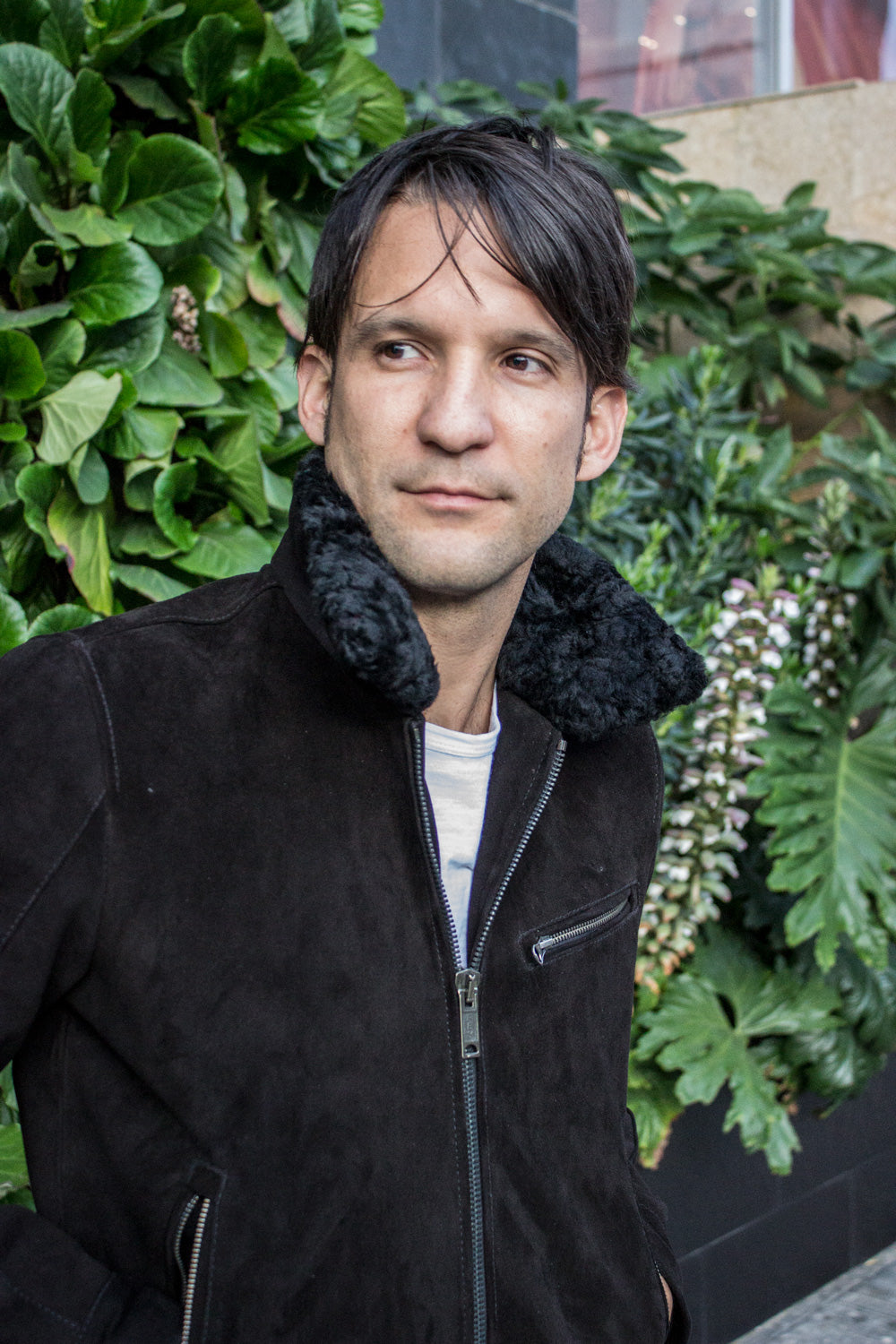 BELGRADE Black Suede Jacket Shearling Black Collar
