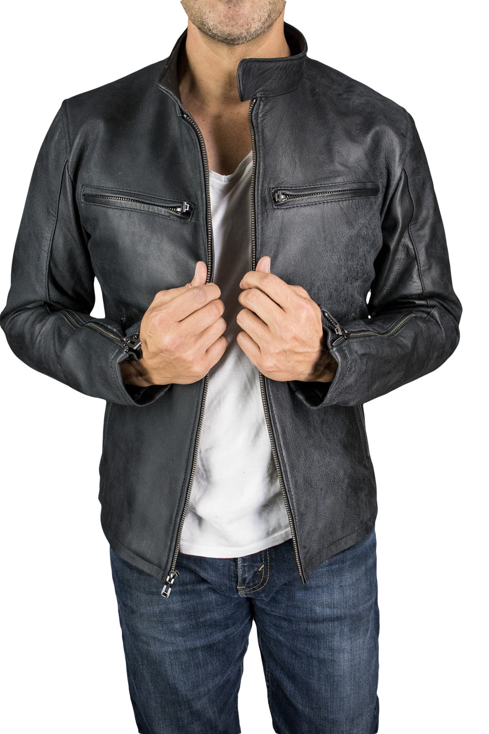 R79 2P Leather Jacket Distressed Black - PDCollection Leatherwear - Online Shop