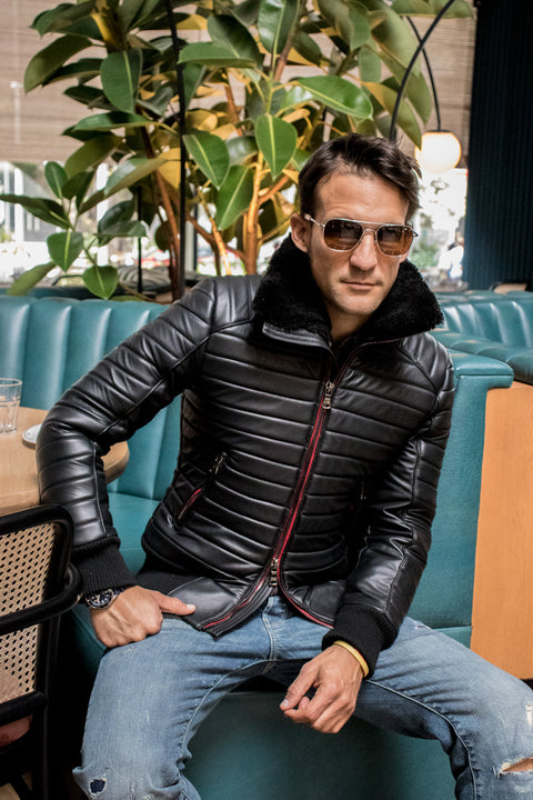 MAR L.E. Leather Jacket Quilted in Black & Black Shearling - Limited