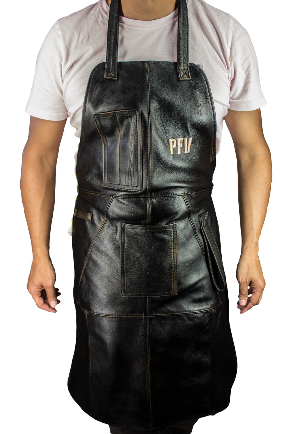 10S BBQ Leather Apron Grilling Distressed Black - Custom Name Initials