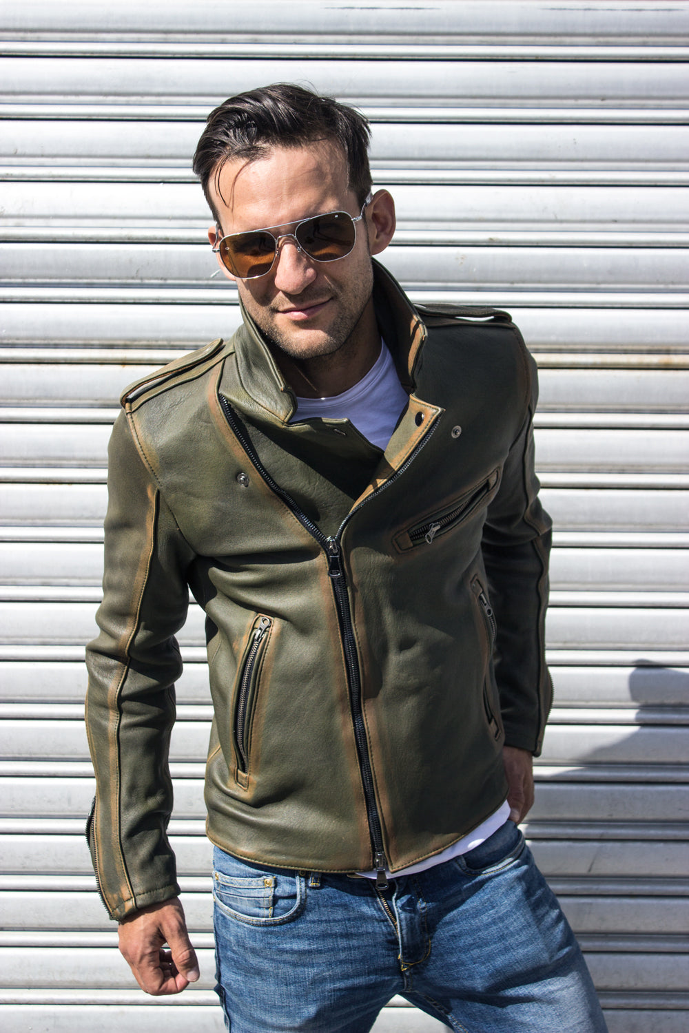 ZEALAND Leather Jacket - S. Edition - Washed Military Green - PDCollection Leatherwear - Online Shop