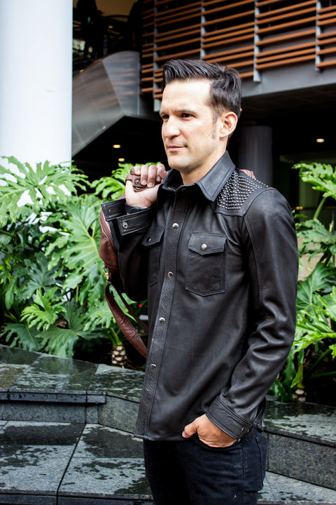 R&S Leather Shirt - Mate Black - Studs - PDCollection Leatherwear - Online Shop