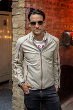 D20 Leather Jacket- lightweight Sport Cafe Racer Style in Beige