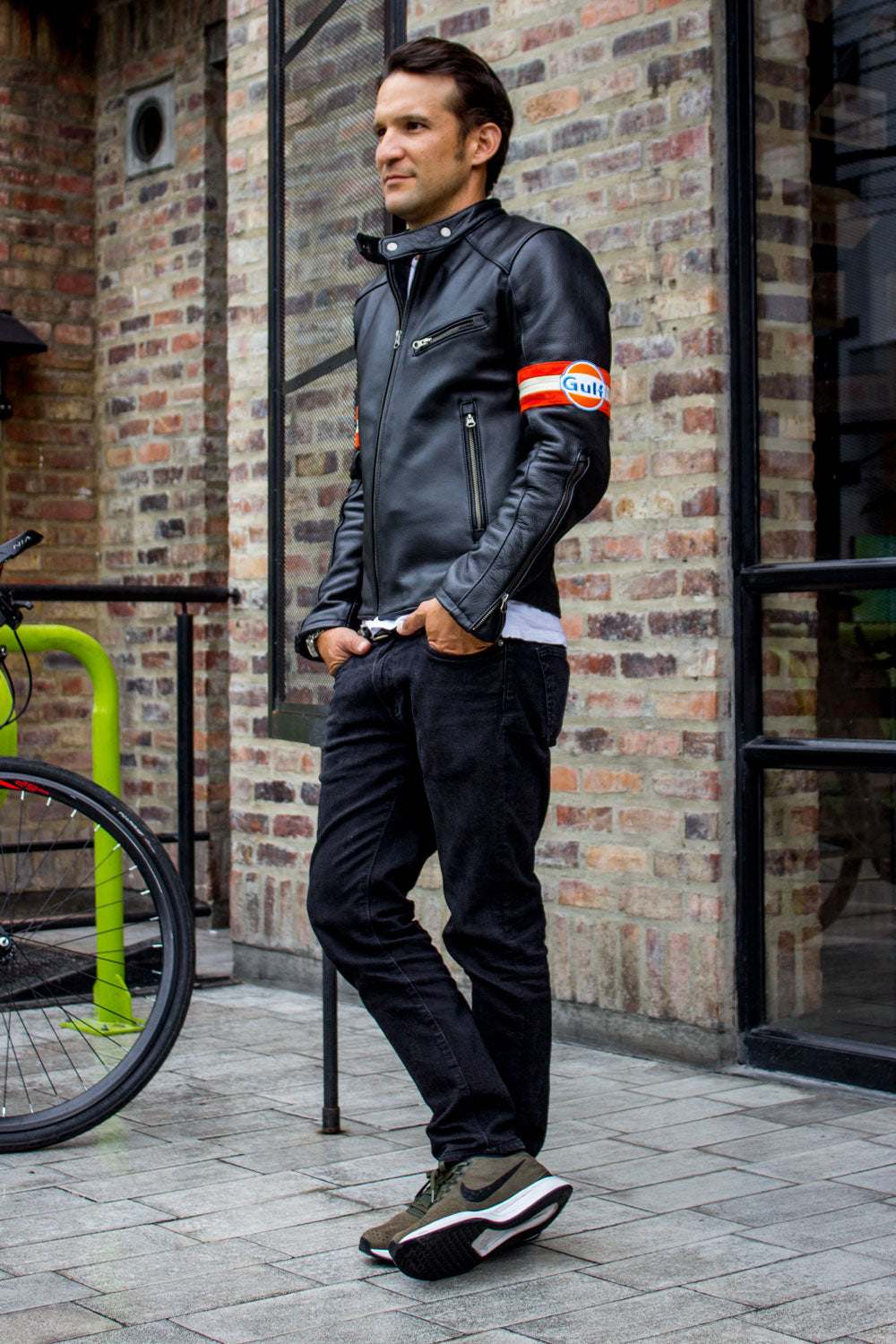 GULF Leather Jacket  Cafe Racer Modern Retro Stripes - PDCollection Leatherwear - Online Shop