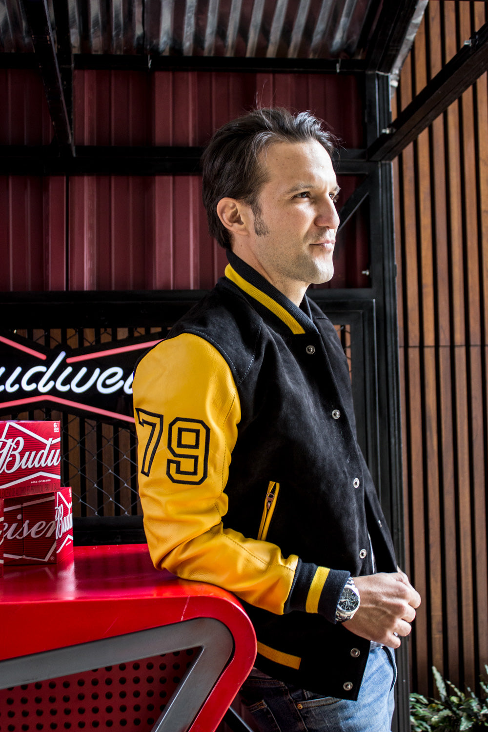 BOSTON Leather Suede Varsity Black & Yellow - PDCollection Leatherwear - Online Shop