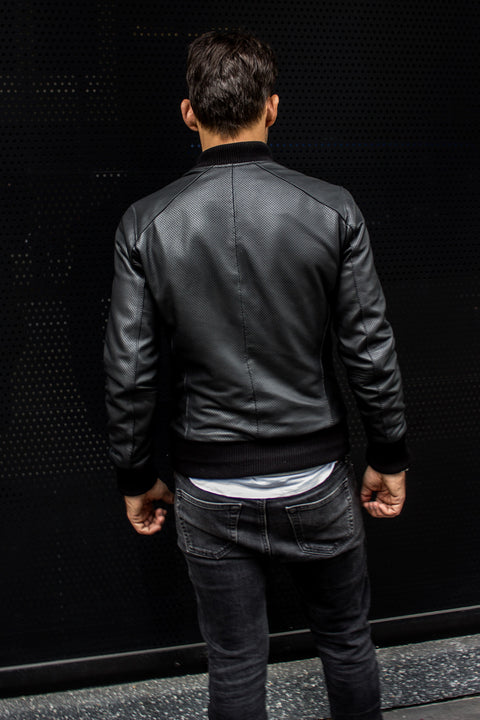 LUXUS HI TECH Leather Jacket Bomber lightweight - Perforated - Black
