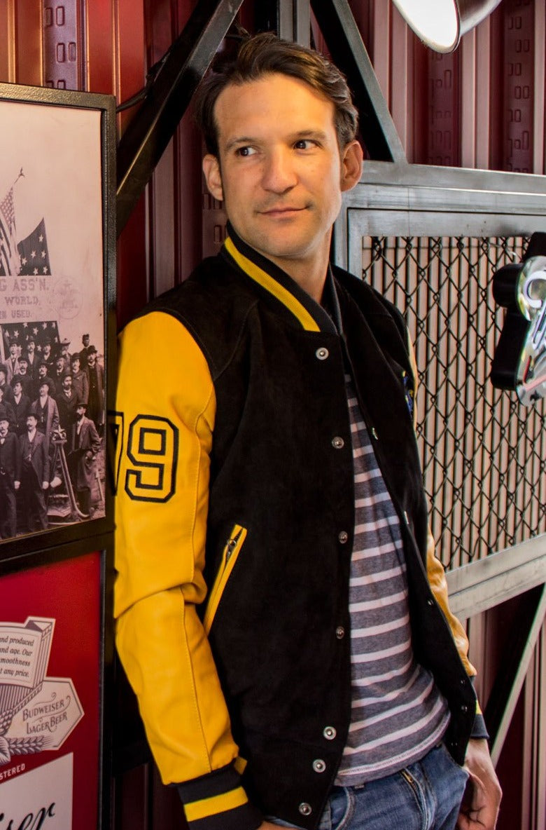 BOSTON Leather Suede Varsity Black & Yellow - PDCollection Leatherwear - Online Shop