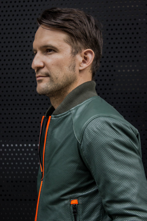 LUXUS HI TECH Leather Jacket Bomber lightweight - Perforated - Green