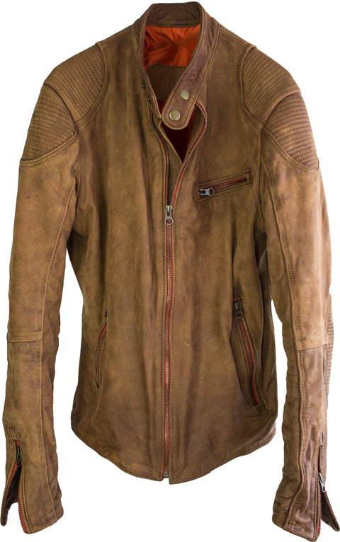 R.R. Washed Leather Jacket  - In Terra Color Authentic Cafe Racer Style - PDCollection Leatherwear - Online Shop