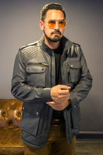 FIELD FR Leather Jacket in Calfskin - Gray- Mid-Length