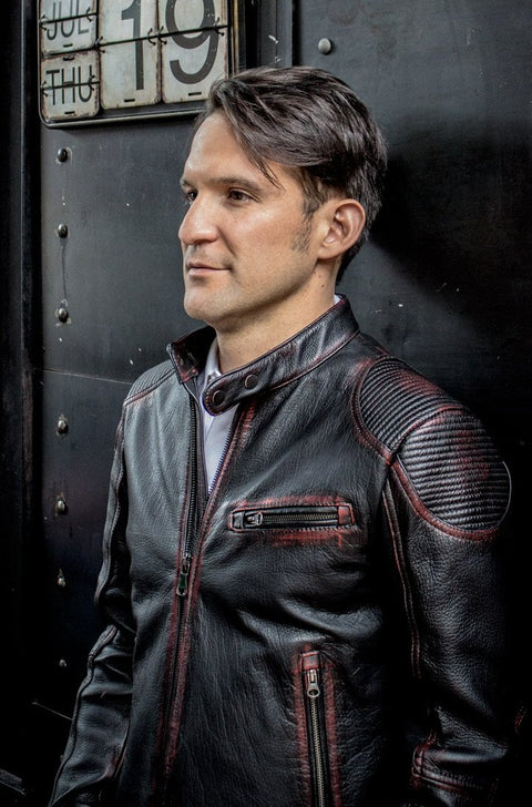 INFERNO Leather Jacket  Distressed Black / Red  - Cafe Racer - PDCollection Leatherwear - Online Shop